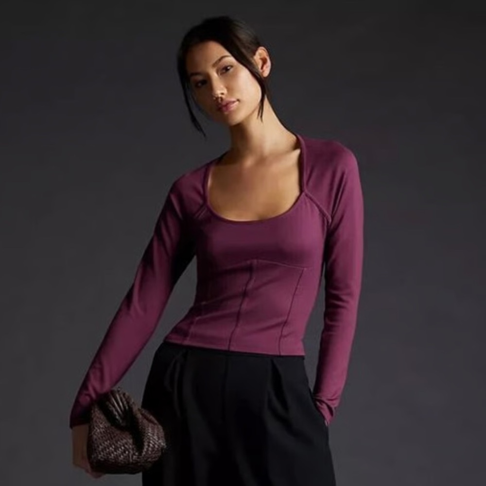 Maeve Anthropologie Ponte Purple Corset Long Sleeve Top